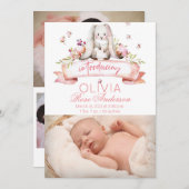 Bunny watercolor Girl Geburtserklärung Einladung (Vorne/Hinten)