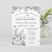 Bunny Watercolor Lila Virtual Baby Dusche Einladung (Stehend Vorderseite)