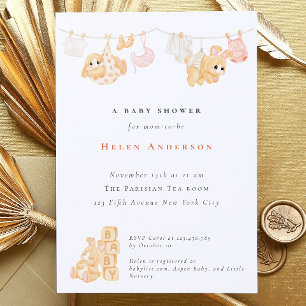 Bunny Watercolor Neutral Baby Shower Einladung