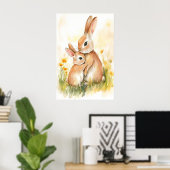 Bunny Watercolor Print, Mama and Kid, Nursery Wall Poster (Heimbüro)