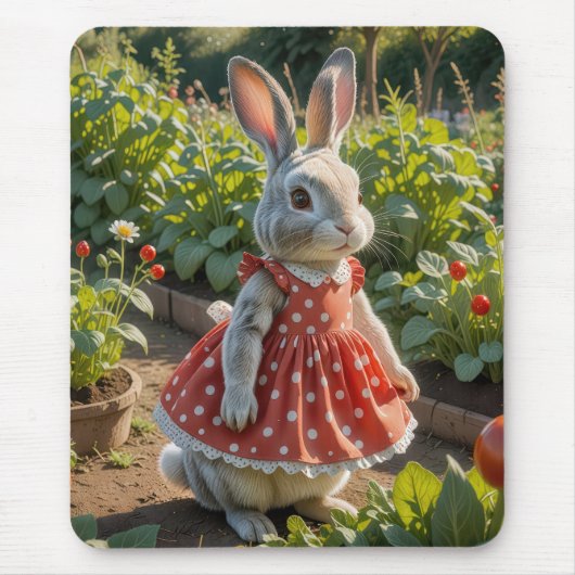 Bunny Wear a Dress in Tomato Garden Mousepad (Vorne)