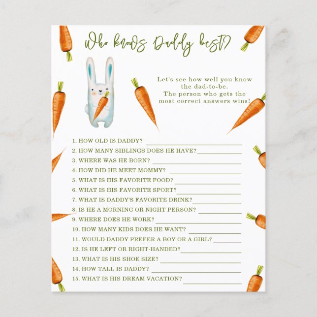 Bunny - Wer kennt Daddy best game baby dusche? (Vorderseite)