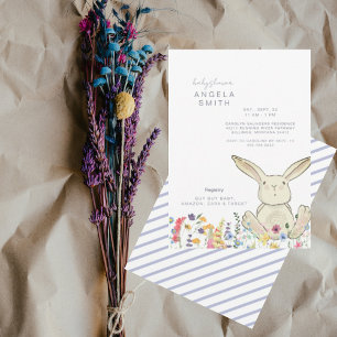 Bunny & Wildflowers Farbige gestreifte Babyparty Einladung