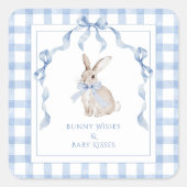 Bunny Wishes & Baby Kisses Baby Shower Quadratischer Aufkleber (Vorderseite)