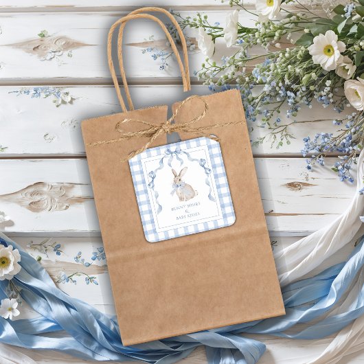 Bunny Wishes & Baby Kisses Baby Shower Quadratischer Aufkleber