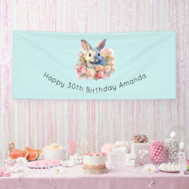 Bunny with a Garland of Roses Cute Birthday Banner