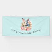 Bunny with a Garland of Roses Cute Birthday Banner (Horizontal)