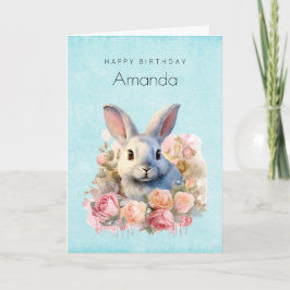 Bunny with a Garland of Roses Cute Birthday Karte