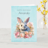 Bunny with a Garland of Roses Cute Birthday Karte (Gelbe Blume)