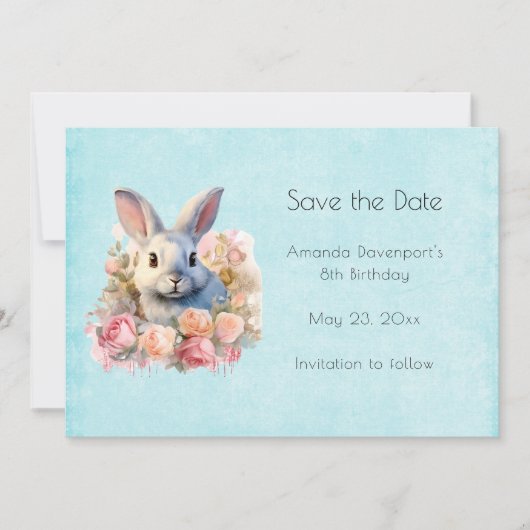 Bunny with a Garland of Roses Cute Birthday Save The Date (Vorderseite)