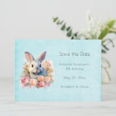 Bunny with a Garland of Roses Cute Birthday Save The Date (Stehend Vorderseite)