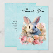 Bunny with a Garland of Roses Cute Dankeskarte (Vorne/Hinten)