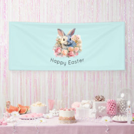 Bunny with a Garland of Roses Cute Easter Banner