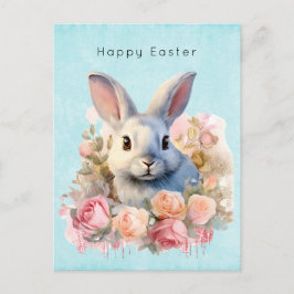 Bunny with a Garland of Roses Cute Easter Feiertagspostkarte
