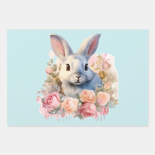 Bunny with a Garland of Roses Cute Geschenkpapier Set (Vorderseite)