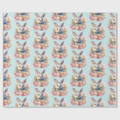 Bunny with a Garland of Roses Cute Pattern Geschenkpapier (Flach)