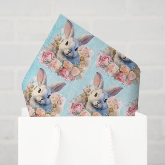 Bunny with a Garland of Roses Cute Pattern Seidenpapier (Geschenktüte)