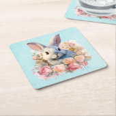 Bunny with a Garland of Roses Cute Rechteckiger Pappuntersetzer (angewinkelt)