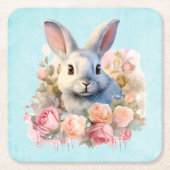 Bunny with a Garland of Roses Cute Rechteckiger Pappuntersetzer (Vorderseite)