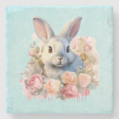 Bunny with a Garland of Roses Cute Steinuntersetzer (Vorderseite)