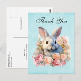 Bunny with a Garland of Roses Cute Thank You Postkarte