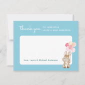 Bunny with Balloons Blue Baby Shower Dankeskarte (Vorderseite)