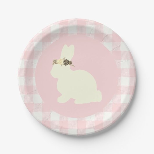 Bunny with Flowers Pink Party Paper Plate Pappteller (Vorderseite)