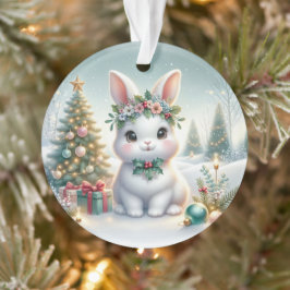 Bunny with Holly Crown & Candle Glow Ornament