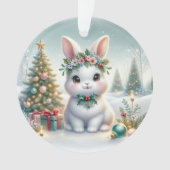 Bunny with Holly Crown & Candle Glow Ornament (Vorderseite)