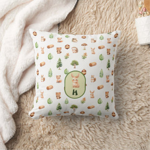 Bunny Woodland Watercolor Animals Pattern Baby Kissen