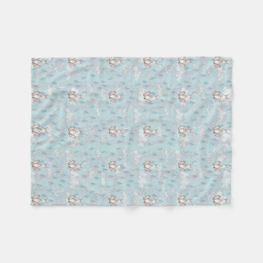 Bunny Wreath Clouds & Raindrops - Blau Fleecedecke (Vorderseite (Horizontal))