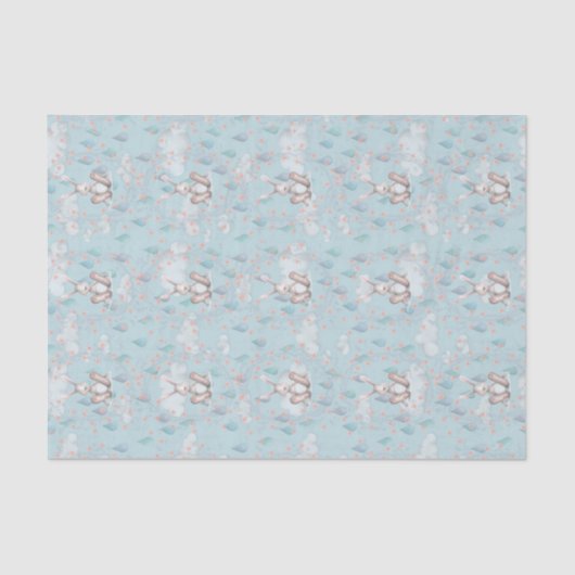 Bunny Wreath Clouds & Raindrops - Blau Seidenpapier (Vorderseite)
