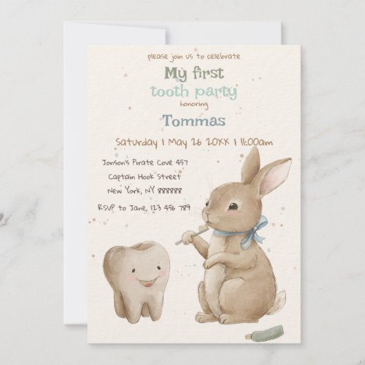 Bunny's boy First Tooth Party Einladung (Vorderseite)