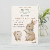 Bunny's boy First Tooth Party Einladung (Stehend Vorderseite)