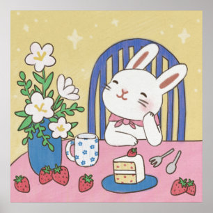 Bunny's Tea Time Illustration Poster