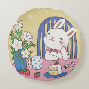 Bunny's Tea Time Illustration Rundes Kissen