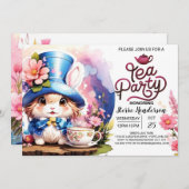Bunny's Wonderland Tea Party Babydusche Einladung (Vorne/Hinten)
