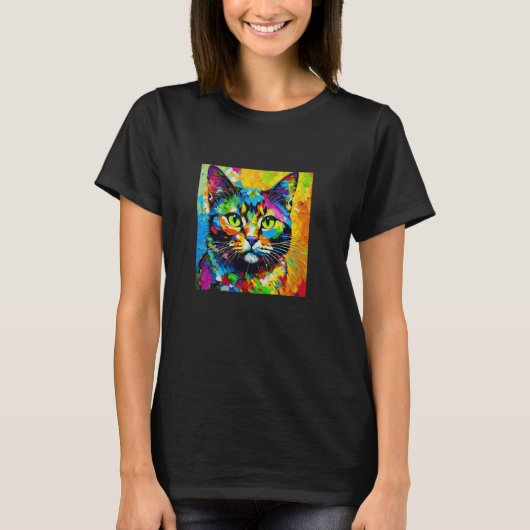 Bunt bemalte Katze T-Shirt (Vorderseite)