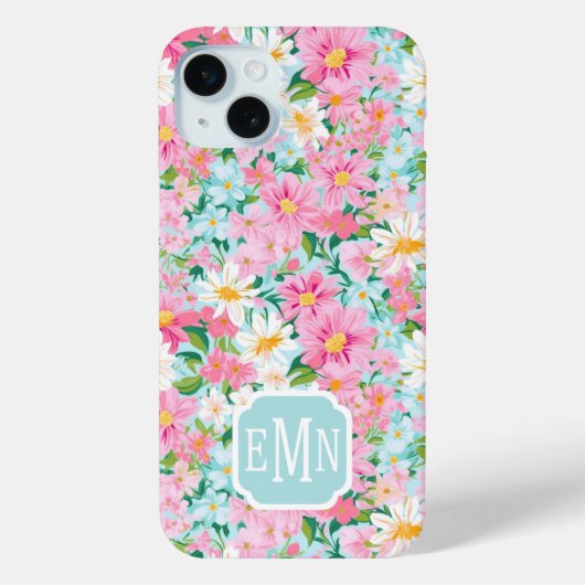 Bunt blühender Garten mit Monogramm Case-Mate iPhone Hülle (Rückseite)