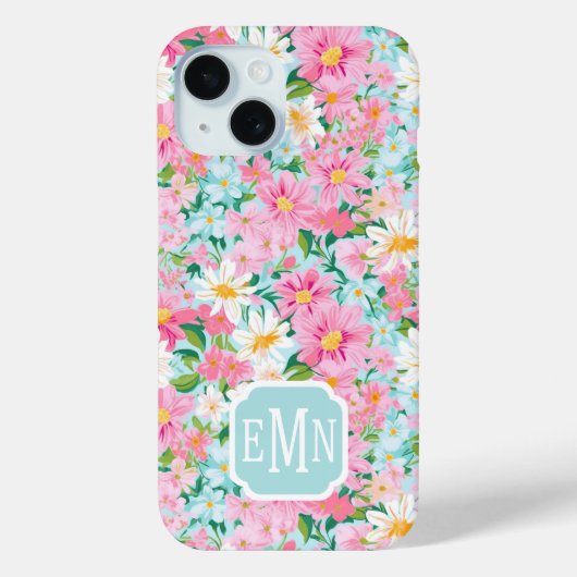 Bunt blühender Garten mit Monogramm Case-Mate iPhone Hülle (Rückseite)