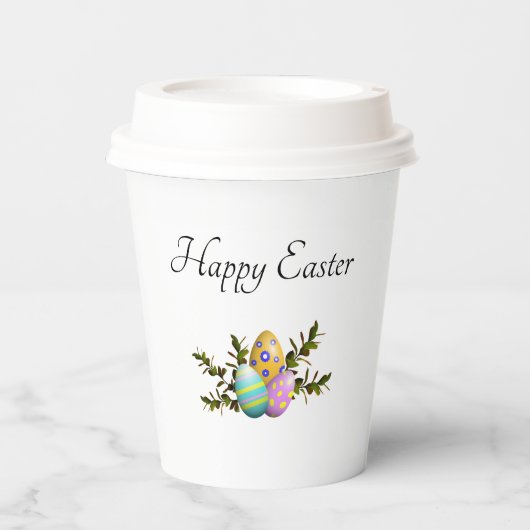 Bunt dekorierte Ostereier Botanisch Pappbecher (Vorderseite)