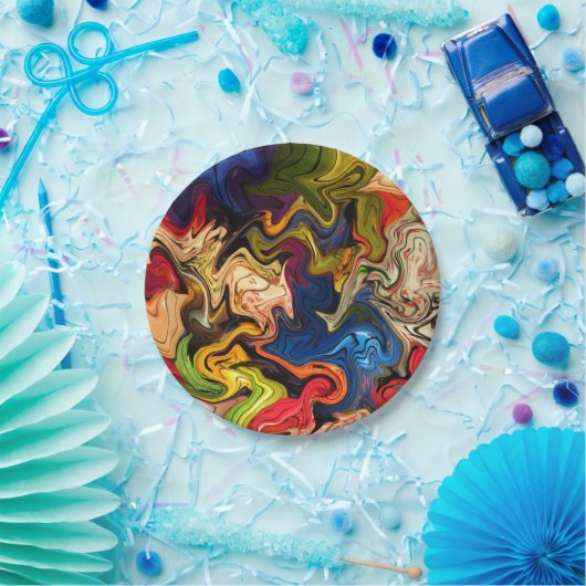 bunt, fröhlich, farbig + Muster, textil Pappteller (Party)