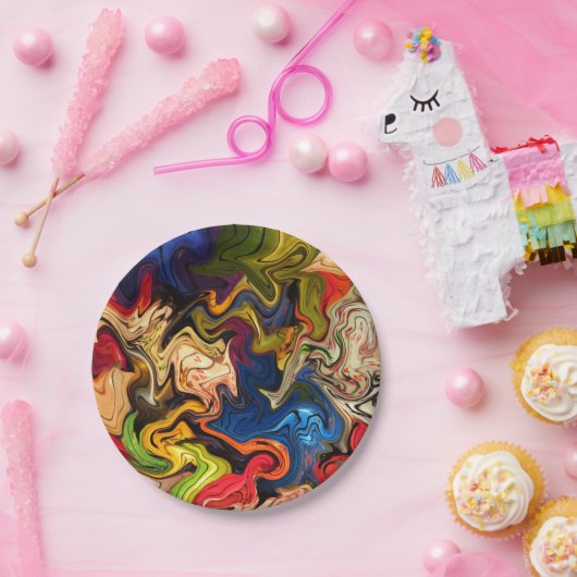 bunt, fröhlich, farbig + Muster, textil Pappteller (Party)