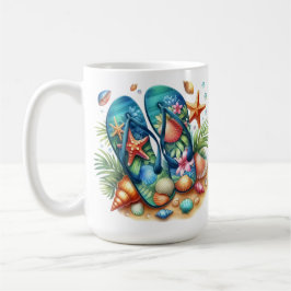 BUNT GEFÄRBTE SOMMER-SANDALEN MIT MEERESSCHNECKEN KAFFEETASSE