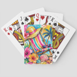 BUNT GESTALTETE SOMMERSTRANDSTÜHLE & BLUMEN SPIELKARTEN