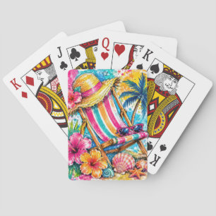 BUNT GESTALTETE SOMMERSTRANDSTÜHLE & BLUMEN SPIELKARTEN