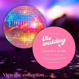 Bunt Glänzende Pinke Disco-Kugel Groovy Hochzeit Einladung