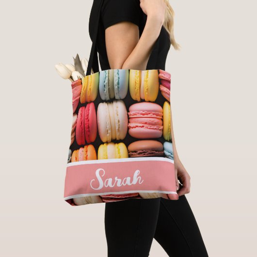 bunt Macarons Bäckerei Individueller Name Tasche (Von Nahem)