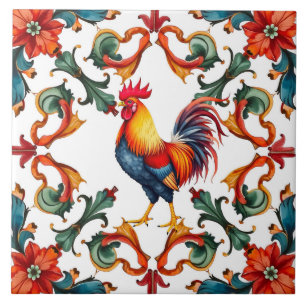 Bunt, Mittelmeer-, Mosaik, Hahn, Vogel, Fliese