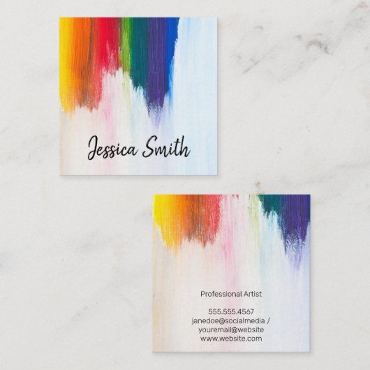 Bunt | Pinselstriche | Künstlerin Quadratische Visitenkarte (Vorne/Hinten)